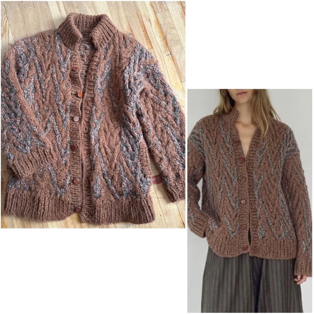 Vintage Cardigan Chunky Wool Hand Knit Oversized Sweater Unisex